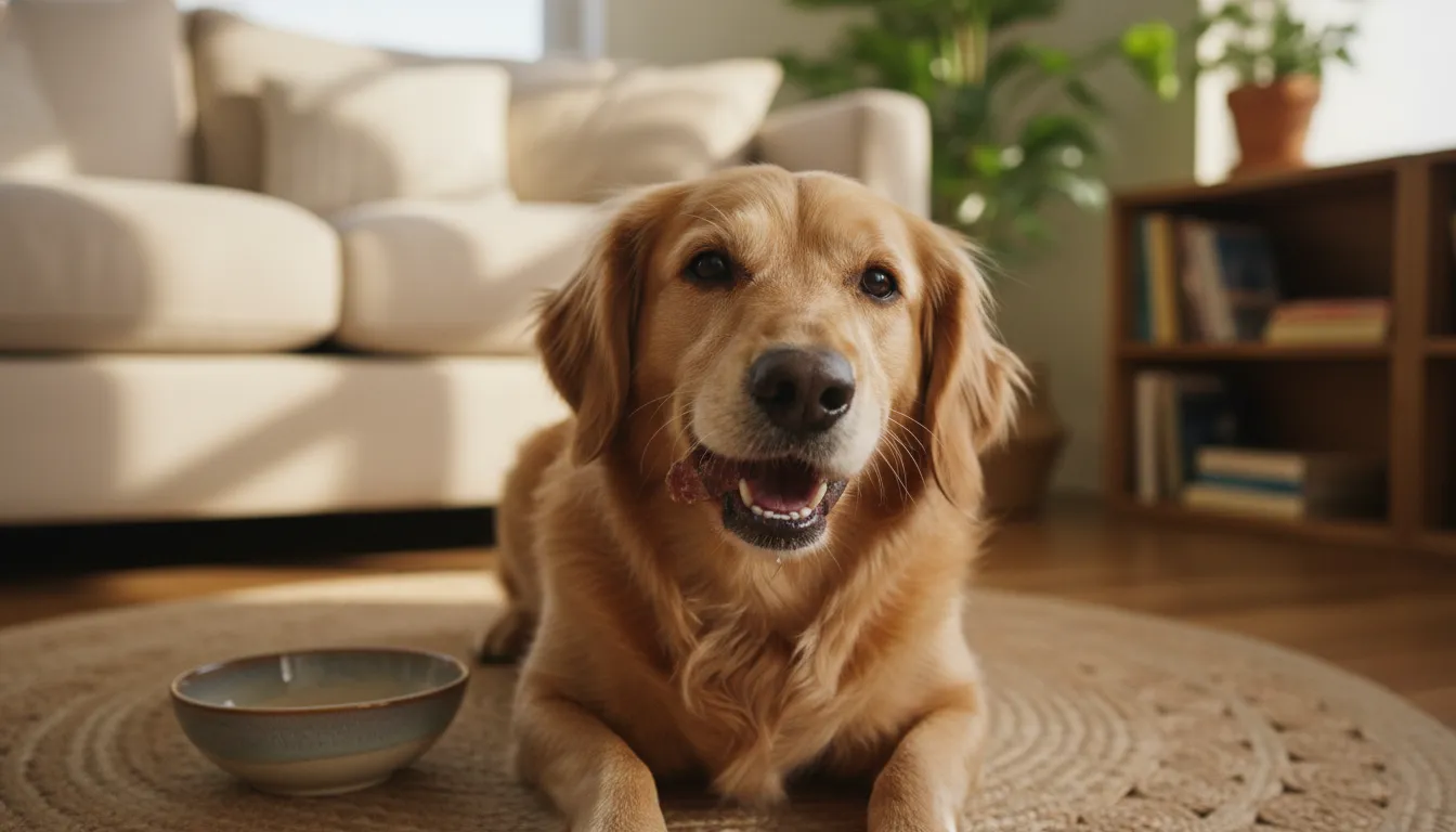 Cachorro feliz comendo um pedaço de fígado de boi cozido.